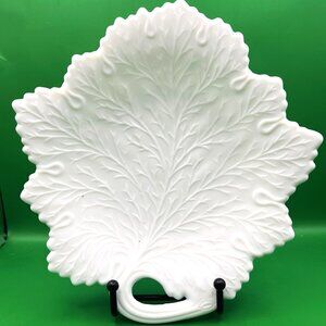 Vintage Fenton Milk Glass Grape Leaf Dish Embossed Sawtooth Edge Mid Century MCM